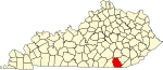 Map of Kentucky highlighting Whitley County